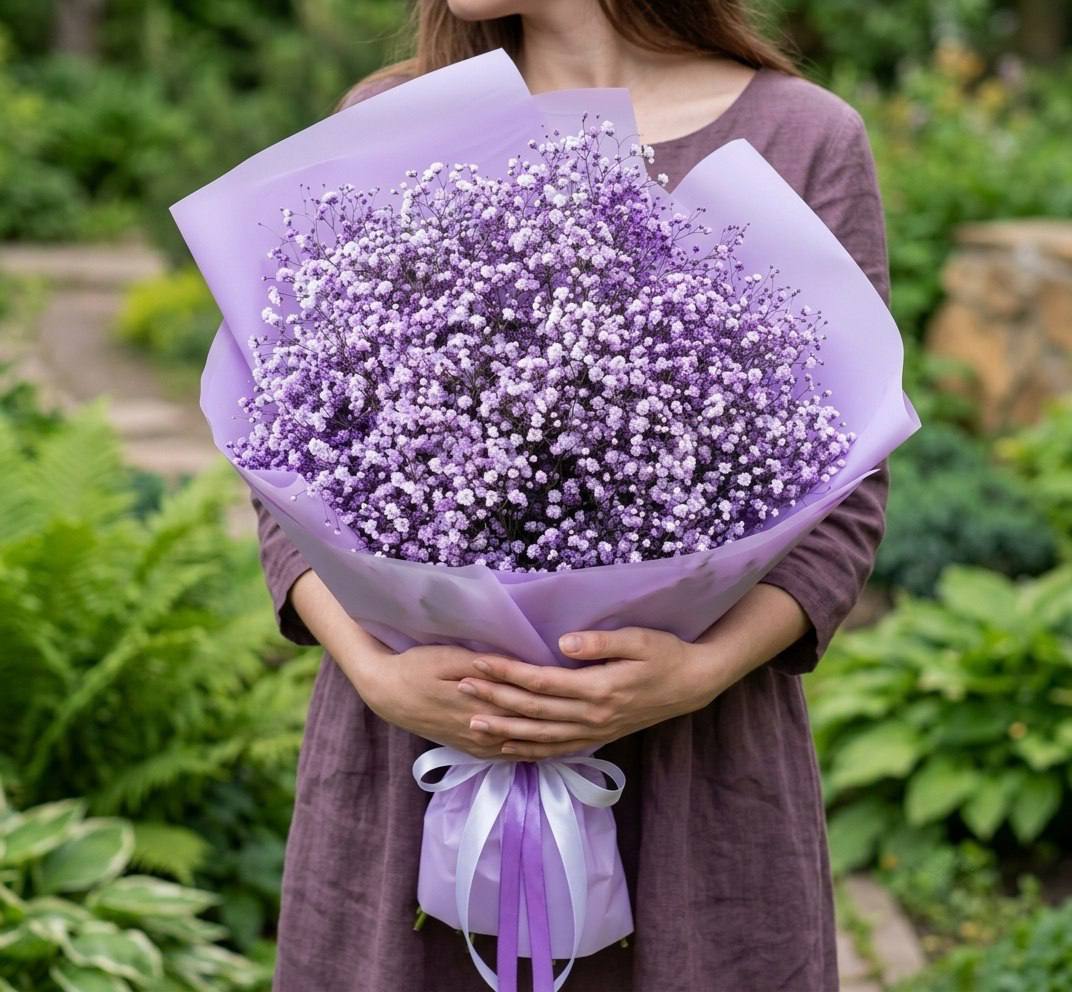 Моно-букет из фиолетовой гипсофилы